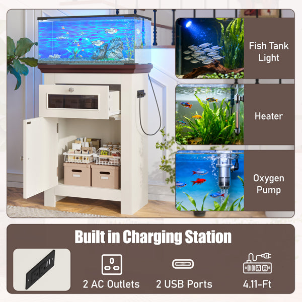10-15 Gallon Fish Tank Stand, Aquarium Stand With Power Outlets, 198LBS Capacity, Fish Tank Table With Storage Cabinet And Drawer, Aquarium Table For Reptile Terrarium Stand